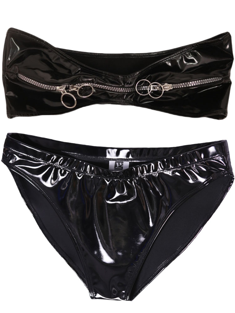 Wet Look PVC Outfit Zipper Bus - Thong Bikini Women 评论和价格